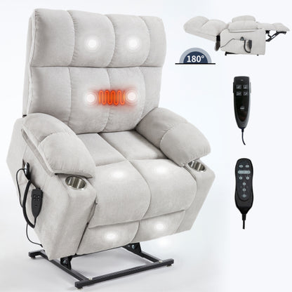 Beige Dual Motor Infinite Position Up to 350 LBS Chenille Power Lift Recliner Chair