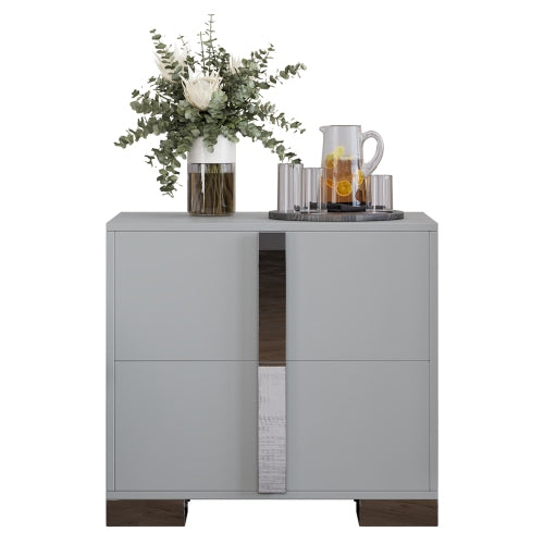 Modern End Table with Drawers, Elegant Nightstand with Metal Foot,Wood Bedside Table with Mirrored Metal Handles,Sofa Side End Table for Bedroom Living Room Office,Grey