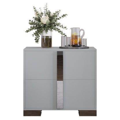 Modern End Table with Drawers, Elegant Nightstand with Metal Foot,Wood Bedside Table with Mirrored Metal Handles,Sofa Side End Table for Bedroom Living Room Office,Grey