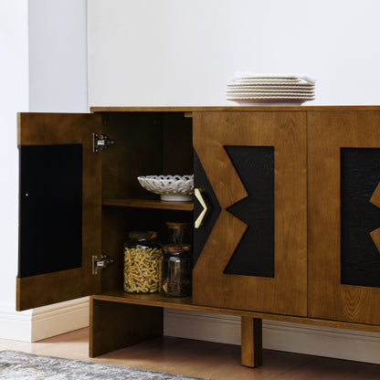 60 inch Mid Century Modern Sideboard Buffet Cabinet with Storage, TV Media Console, Storage Cabinet with Geometric Pattern & Adjustable Shelves for Kitchen Dining Living Room Entryway Hallway, Walnut