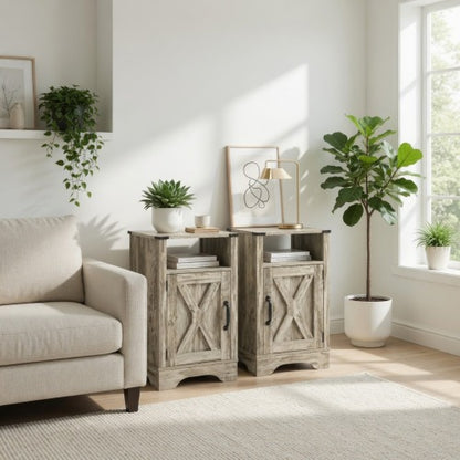 16inch Light Grey Farmhouse Charging Nightstand