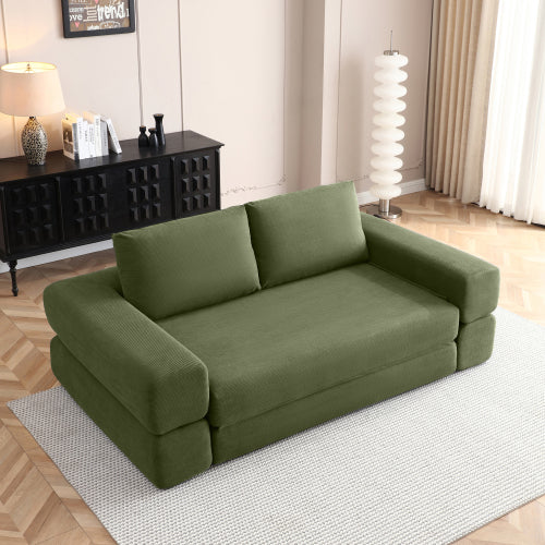 Green 81 inch  3-in-1 Corduroy Convertible Floor Sofa Bed, Boneless Futon
