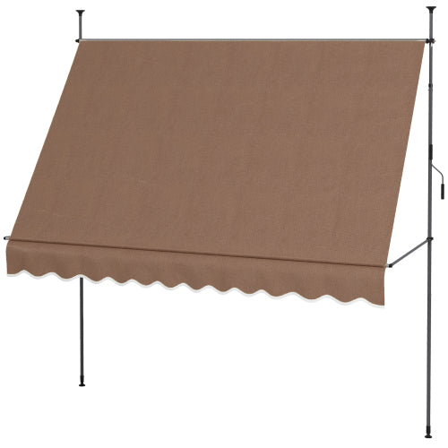 Outsunny Manual Retractable Awning, 118" Non-Screw Freestanding Patio Sun Shade Shelter with Support Pole Stand and UV Resistant Fabric, for Window, Door, Porch, Deck, Coffee