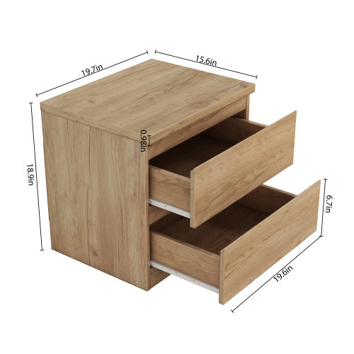 19.7inch Natural Wood Nightstand with 2 Drawers, Handle Free Bedroom Storage Side Table