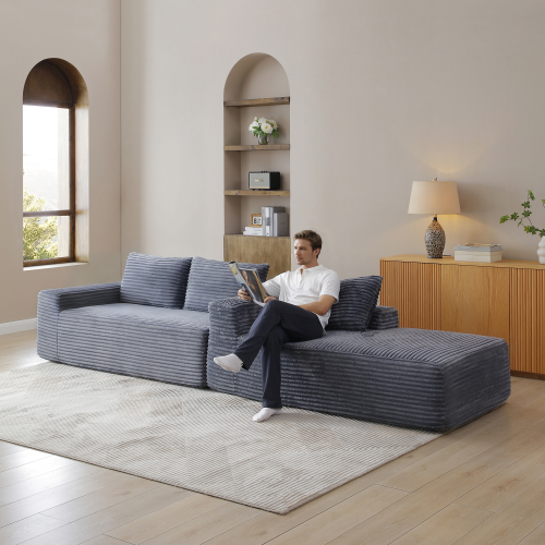 97'' Modular Sectional Sofa, Cloud Sectional Couch with Deep Seat, Modern Modular L-Shape Sofa Couch with Chaise,Upholstered Couches for Living Room Bedroom,No Assembly, Grey