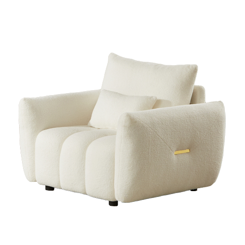 35.24-Inch Teddy Fleece Modern Lounge Accent Chair with 1 Pillow for Apartment Living-Room Bedroom