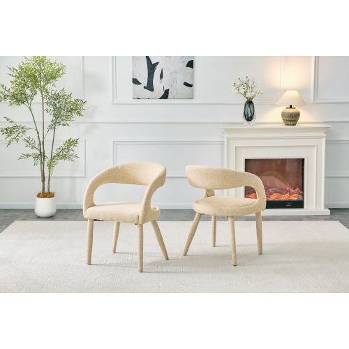 Premium Sherpa Upholstered Dining Chair with Hollow Backrest - Dining Room Chair, Bedroom Vanity Chair, Living Room Accent Chair, Cafe Leisure Chair, Conference Chair (Off White, Set of 2)