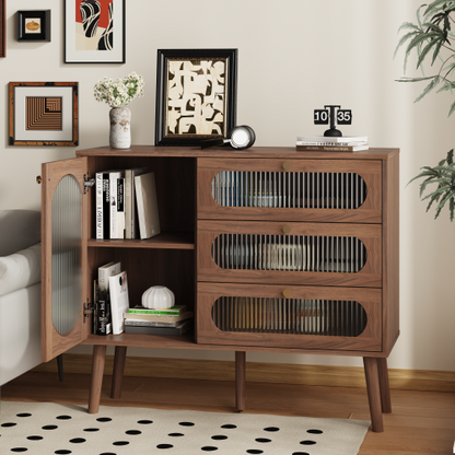 Accent Cabinet with 3 Drawers and Door, Wooden Storage Cabinet with Shelves, Sideboard for Living Room, Entryway, Natural