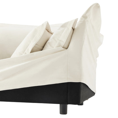 Cream Chenille Upholstered Ottoman Sofa, Removable Washable Covers, High-Density Foam Modular Seating for Living Room