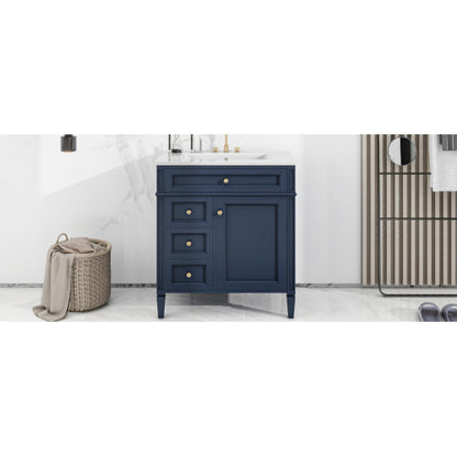 30'' Bathroom Vanity with Top Sink, Modern Bathroom Storage Cabinet with 2 Drawers and a Tip-out Drawer, Single Sink Bathroom Vanity