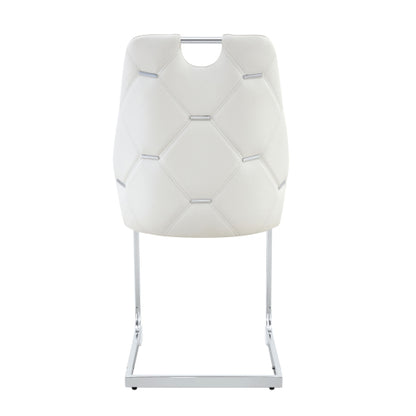 Dining Chairs Set of 4, White Faux Leather Chairs, Gold Mesh Texture & Chrome Pull Handle