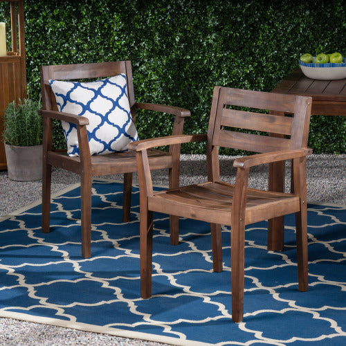 Set of 2 Dark Brown Acacia Wood Outdoor Patio Arm Dining Chairs, 350 LBS Weatherproof Garden Side Chairs