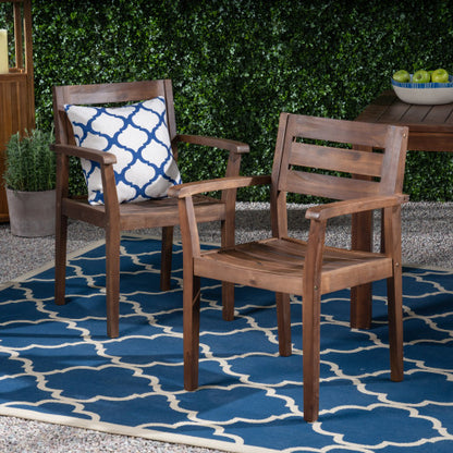 Set of 2 Dark Brown Acacia Wood Outdoor Patio Arm Dining Chairs, 350 LBS Weatherproof Garden Side Chairs