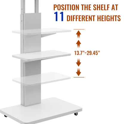 White Mobile TV Cart with Lockable Wheels, Height Adjustable Floor TV Stand for 32-75 Inch TV
