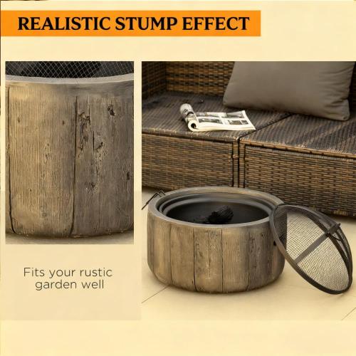 Woodgrain Design Outdoor Fire Pit,Metal Wood Burning Fireplace with Spark Cover