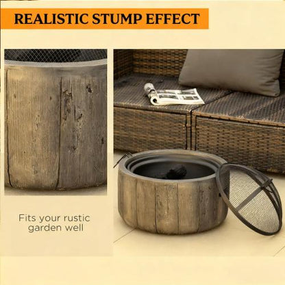 Woodgrain Design Outdoor Fire Pit,Metal Wood Burning Fireplace with Spark Cover