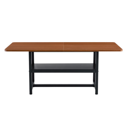 71-Inch Walnut Wood Grain Dining Table with Storage Shelf