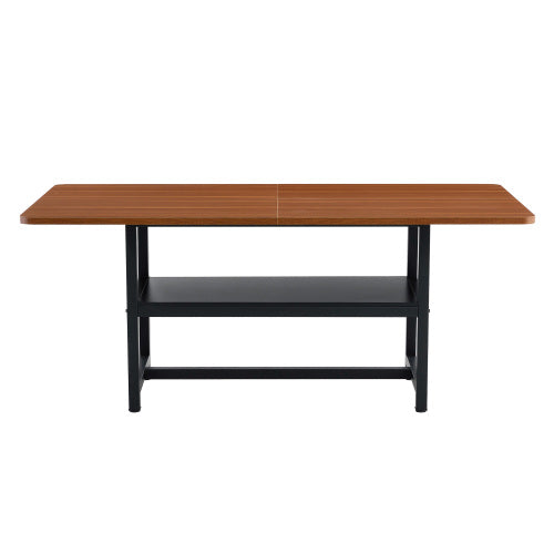 71-Inch Walnut Wood Grain Dining Table with Storage Shelf