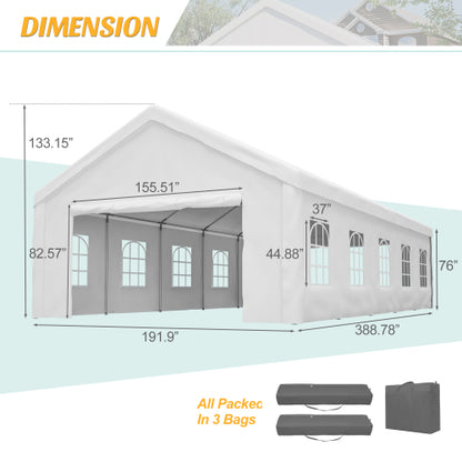 Carport Canopy 16x32 Heavy Duty, Portable Metal Carport Garage with Removable Waterproof Cover & Sidewalls, All Weather Outdoor Shelter for Cars, Trucks, Vehicles & Equipment