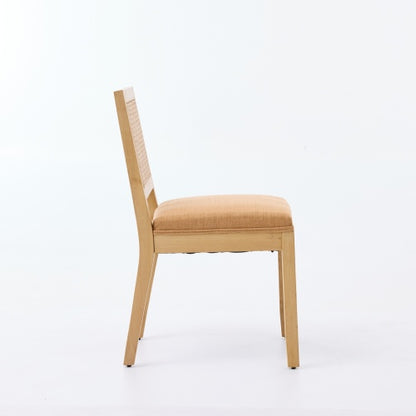 Set of 2 Tan Mid-Century Farmhouse Cane Rattan Dining Chairs, S-Spring Dual Rebound Cushion Solid Hardwood Side Chairs
