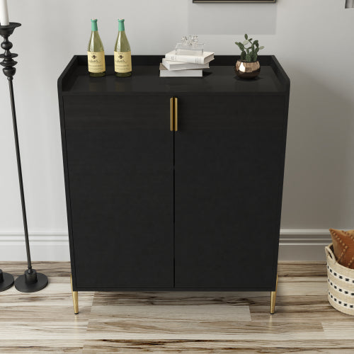2 doors home wine bar cabinet with wine rack & adjustable storage shelf, modern sideboard with soft-closing hinge, dinning room buffet cabinet, Liquor Cabinet kitchen, living room coffee cart BLACK