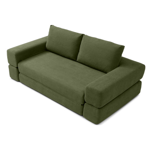 Green 81 inch  3-in-1 Corduroy Convertible Floor Sofa Bed, Boneless Futon