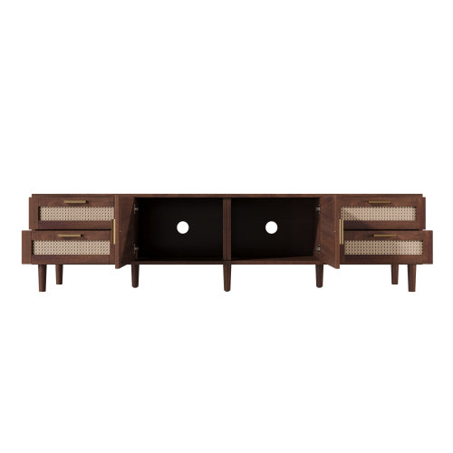 78.7 inch Dark Brown PE Rattan TV Stand 4 Drawers Soft Close Hinges For 85 Inch TV
