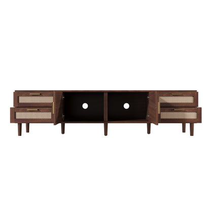 78.7 inch Dark Brown PE Rattan TV Stand 4 Drawers Soft Close Hinges For 85 Inch TV