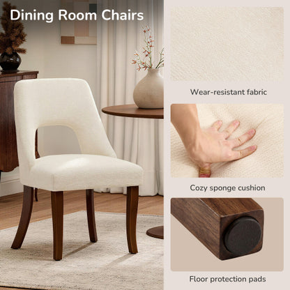 Set of 2 Beige Tufted Chenille Dining Chairs, Curved Rubberwood Legs 300lbs Capacity Space Saving Compact Design