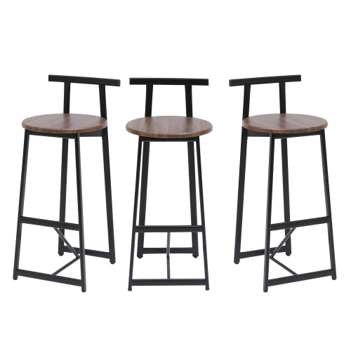 Bar Stool Set of 3 Counter Height Barstools with Back Armless Dining Chairs for Kitchen Island (Black & Walnut Brown)