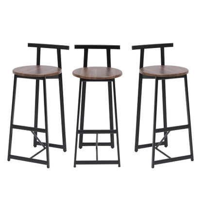Bar Stool Set of 3 Counter Height Barstools with Back Armless Dining Chairs for Kitchen Island (Black & Walnut Brown)