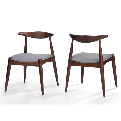 Set of 2 Rubberwood Dining Chairs with Ergonomic Backrest & Comfort Cushions, Walnut+Light Gray