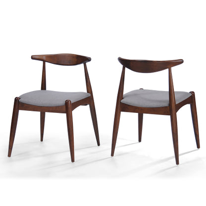 Set of 2 Rubberwood Dining Chairs with Ergonomic Backrest & Comfort Cushions, Walnut+Light Gray