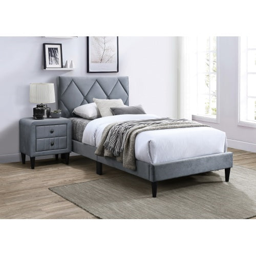 Grey Velvet 2-Drawer Nightstand with Tempered Legs