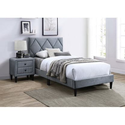 Grey Velvet 2-Drawer Nightstand with Tempered Legs