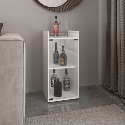 Minibar Cabinet Two Doors, Open Shelf And Compact Design, Modern Bar Storage, White