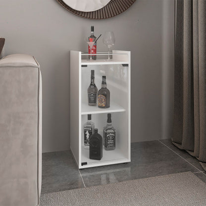 Minibar Cabinet Two Doors, Open Shelf And Compact Design, Modern Bar Storage, White