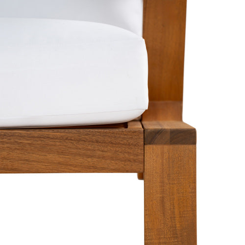 Patio Accent Chair 27.6" Wood Chair Outdoor Lounge Chair for Patios, Gardens, or Balcony, Teak Finish  White Cushion
