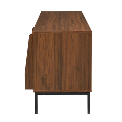 Modern 75 Inch TV Stand with Sliding Doors Walnut Media Console