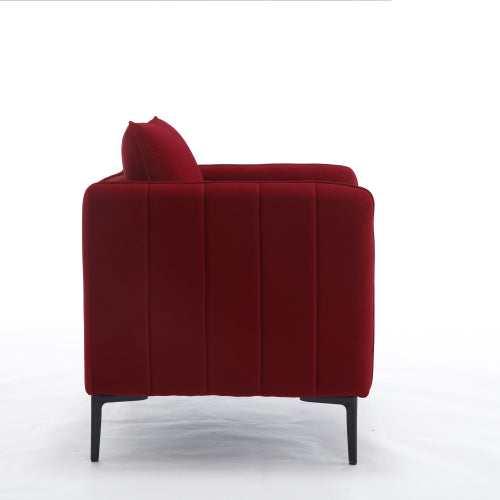 Mid-Century Modern Velvet Accent Armchair with 1 Pillow & Metal Legs