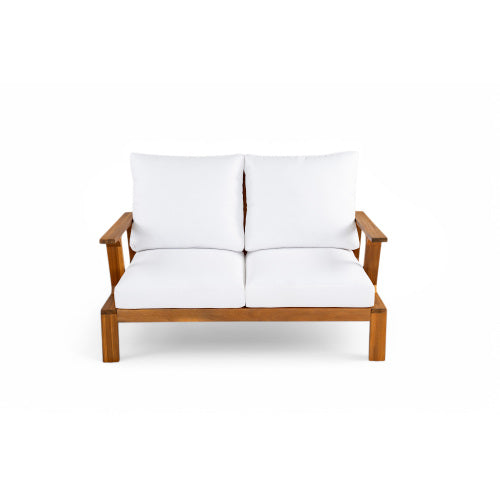 4 Pieces Outdoor Sofa Set 4-person Patio Seating Group Outdoor Conversation Set with Cushions and a Coffee Table for Patios, Gardens, or Balcony, Teak Finish +White Cushion