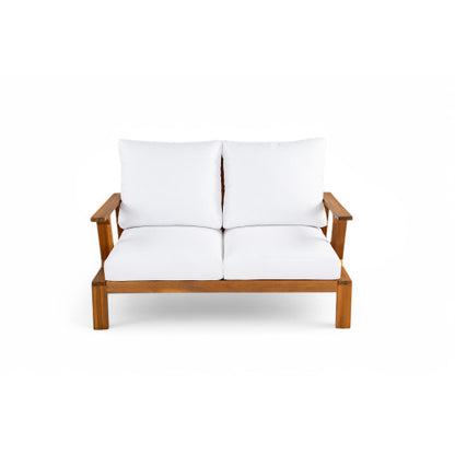 4 Pieces Outdoor Sofa Set 4-person Patio Seating Group Outdoor Conversation Set with Cushions and a Coffee Table for Patios, Gardens, or Balcony, Teak Finish +White Cushion