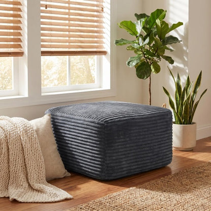 37.5" Corduroy Square Upholstered Ottoman, Soft Padded Foot Stool for Living Room Bedroom Decor
