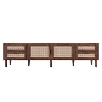78.7 inch Dark Brown PE Rattan TV Stand 4 Drawers Soft Close Hinges For 85 Inch TV