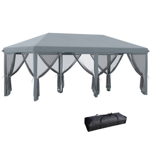 10' x 20' Pop Up Canopy Tent with Netting, Heavy Duty Instant Sun Shelter, Large Tents for Parties with Carry Bag for Outdoor, Garden, Patio, Gray