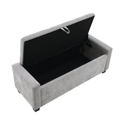 48inch  Ottoman with Storage, Storage Ottoman Bench with Safety Hinge, Upholstered Entryway Bench with Seating for Bedroom, Living Room, Hold up to 350 lb, Light Grey