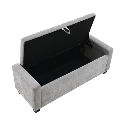 48inch  Ottoman with Storage, Storage Ottoman Bench with Safety Hinge, Upholstered Entryway Bench with Seating for Bedroom, Living Room, Hold up to 350 lb, Light Grey