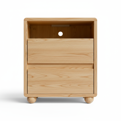 20inch Modern Nightstand with 2 Drawers And Shelves Solid Wood Night Stand with Charger Station Mid Century Bedside Table Curved Wood Side Table for Bedroom Living room