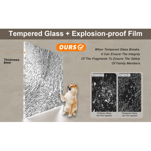 Frameless Single sliding shower door 56-60 "W x 60" H, 1/4 "(6 mm) Clear Tempered Glass, Explosion Proof Film, Stainless Steel Handle Square Tube Track ,Brushed Nickel