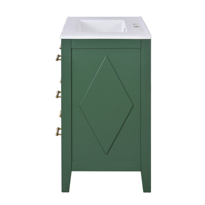 30'' Bathroom Vanity with Ceramic Sink Combo, Free Standing Single Vanity Set with 3 Drawers, Solid Wood Frame Bathroom Storage Cabinet, Green